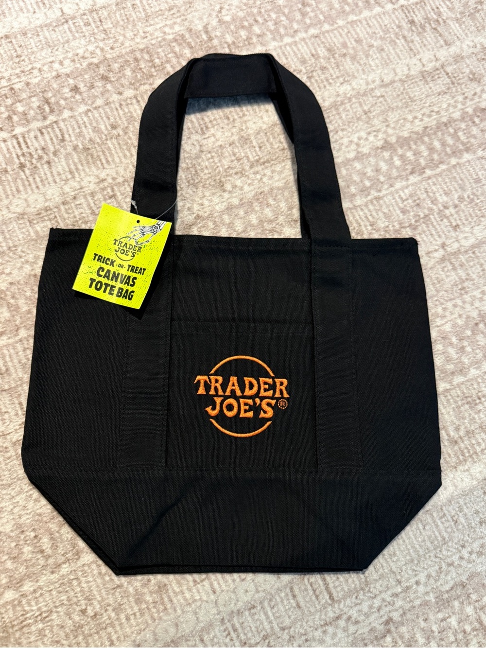 Trader Joe’s Black Canvas Mini Tote Bag with Orange Logo
